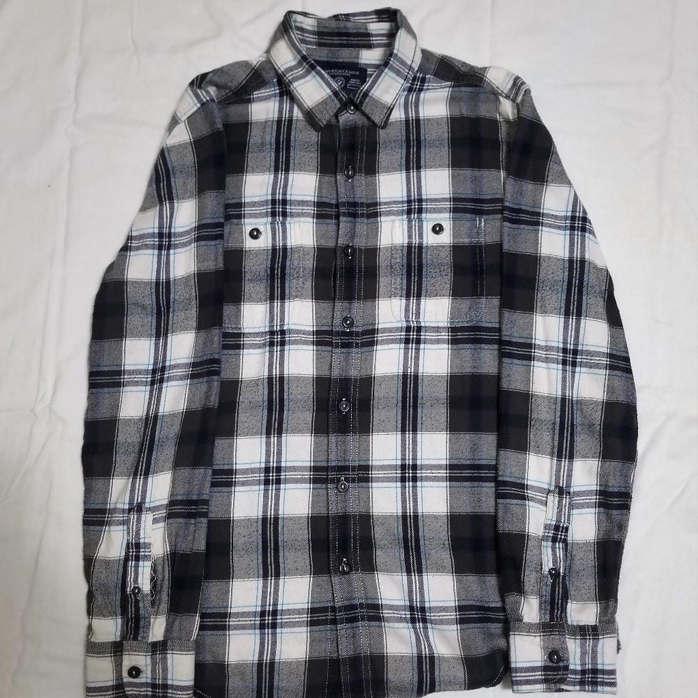 AE Gray, White, and Blue Flannel. Size M.
